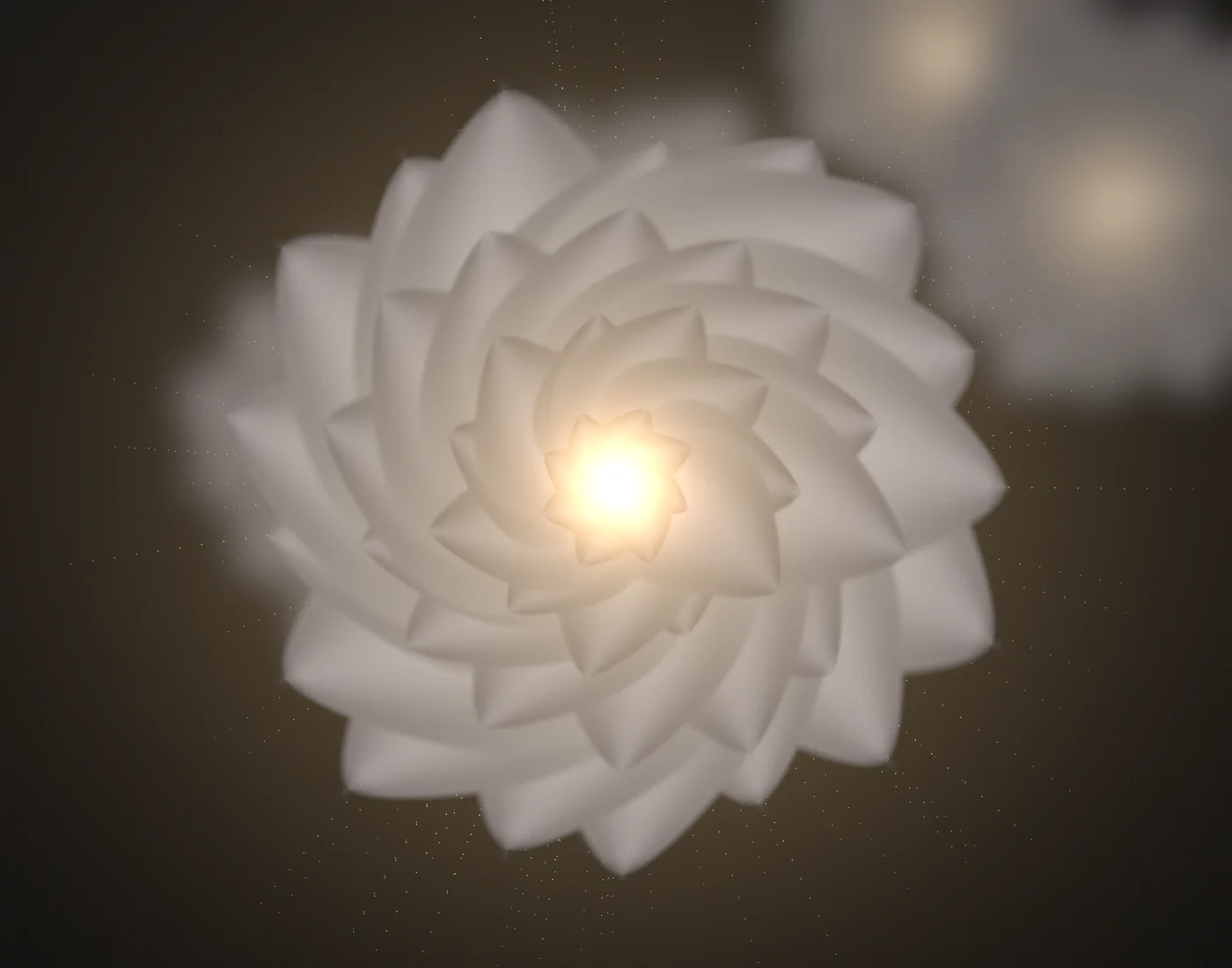Close-up of hidden fiber-optic light filaments radiating from a bloom