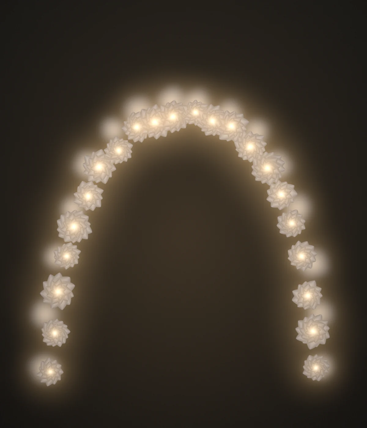 A glowing arch of illuminated blooms, an event installation
